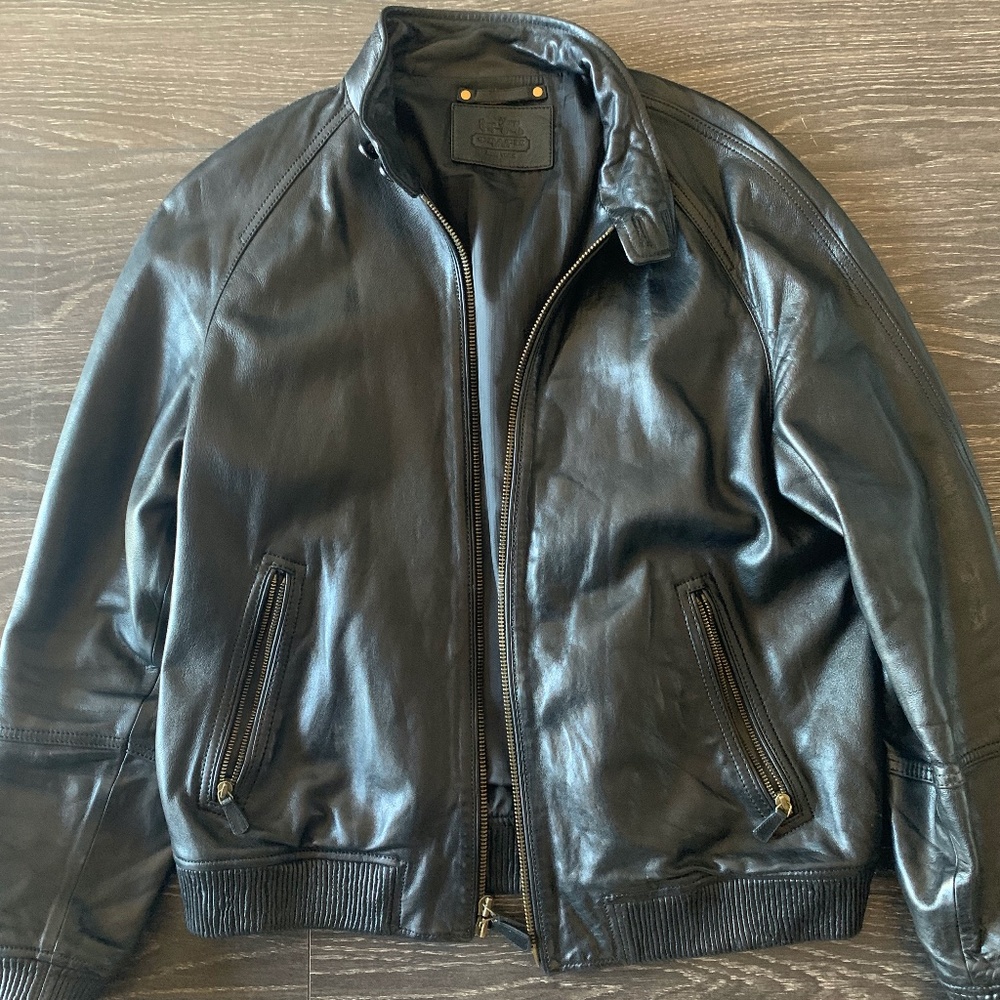 Coach Black Leather Bomber Jacket